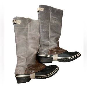 Sorel Women’s slimpack tall riding duck boots gray leather snow winter size 8